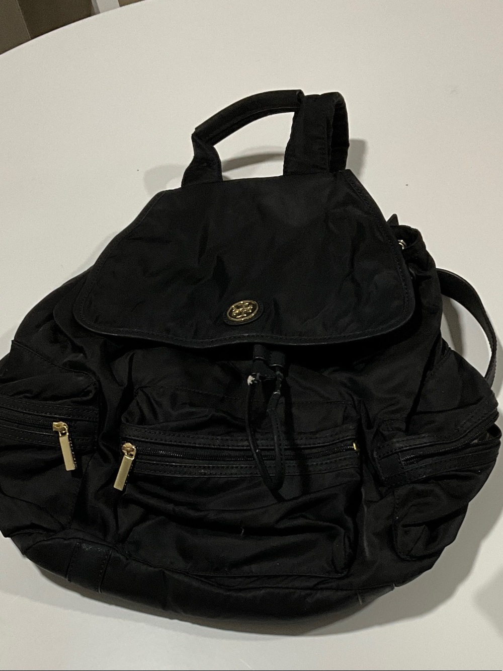 Tory Burch Black Nylon Backpack with Gold-Tone Accents
